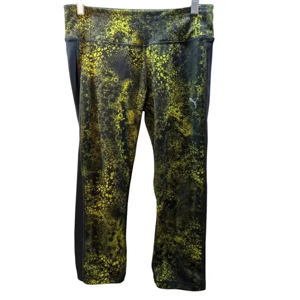 PUMA Acid Green/ Black Graphic Leggings/ Athletic Pants SZ Medium Exc cond